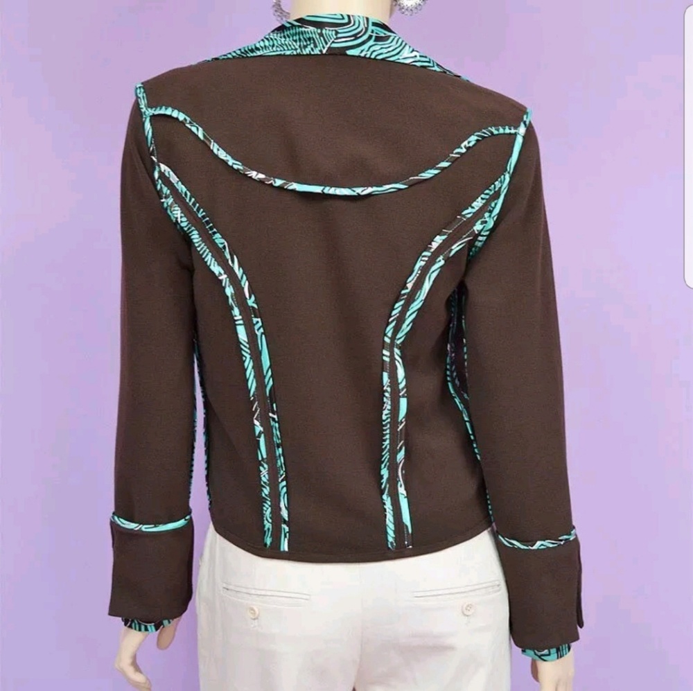 Brown & Green Reversible Blazer Polyester Open Front w/ POCKETS HANDMADE IN USA - Picture 3 of 7